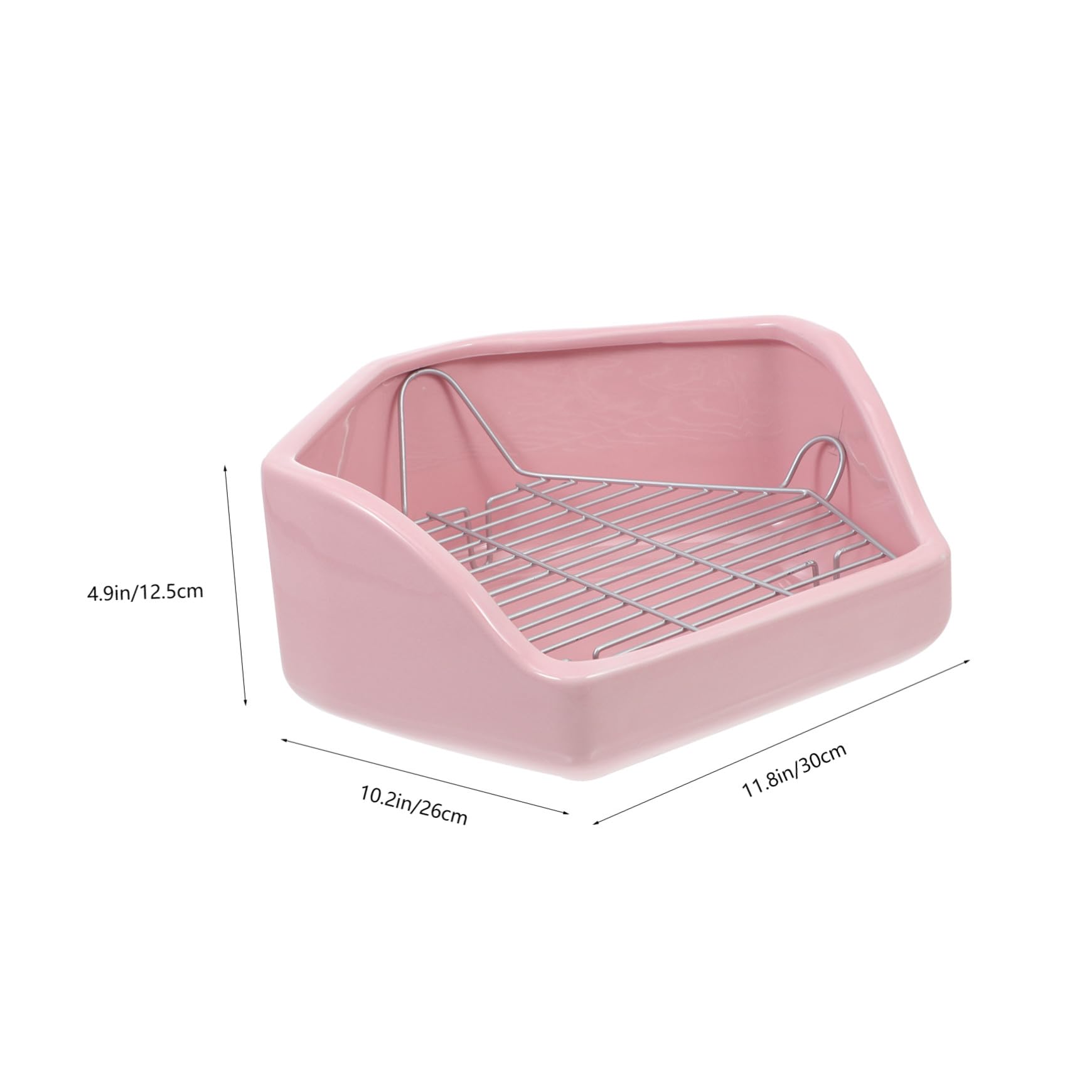 Lettiera per Conigli in Ceramica Pentagonale Rosa Griglia Rimovibile e Design Antivribaltamento per Cincillà e Furetti