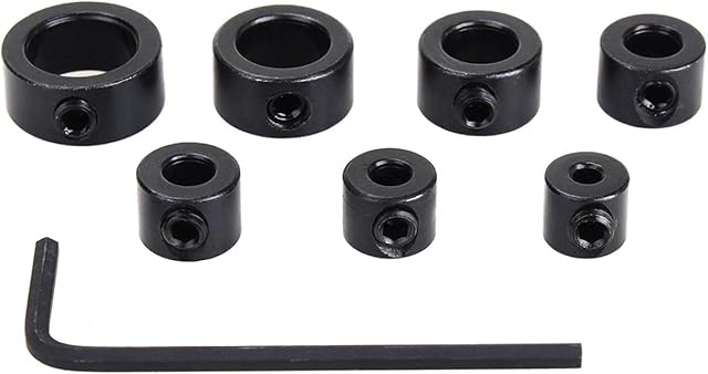 Depth Stop Drill Bit, Akozon 8pcs Woodworking Drill Bit Depth Stop Collar Ring Locator Tool Collars Ring Positioner + Hex Wrench 3-12mm
