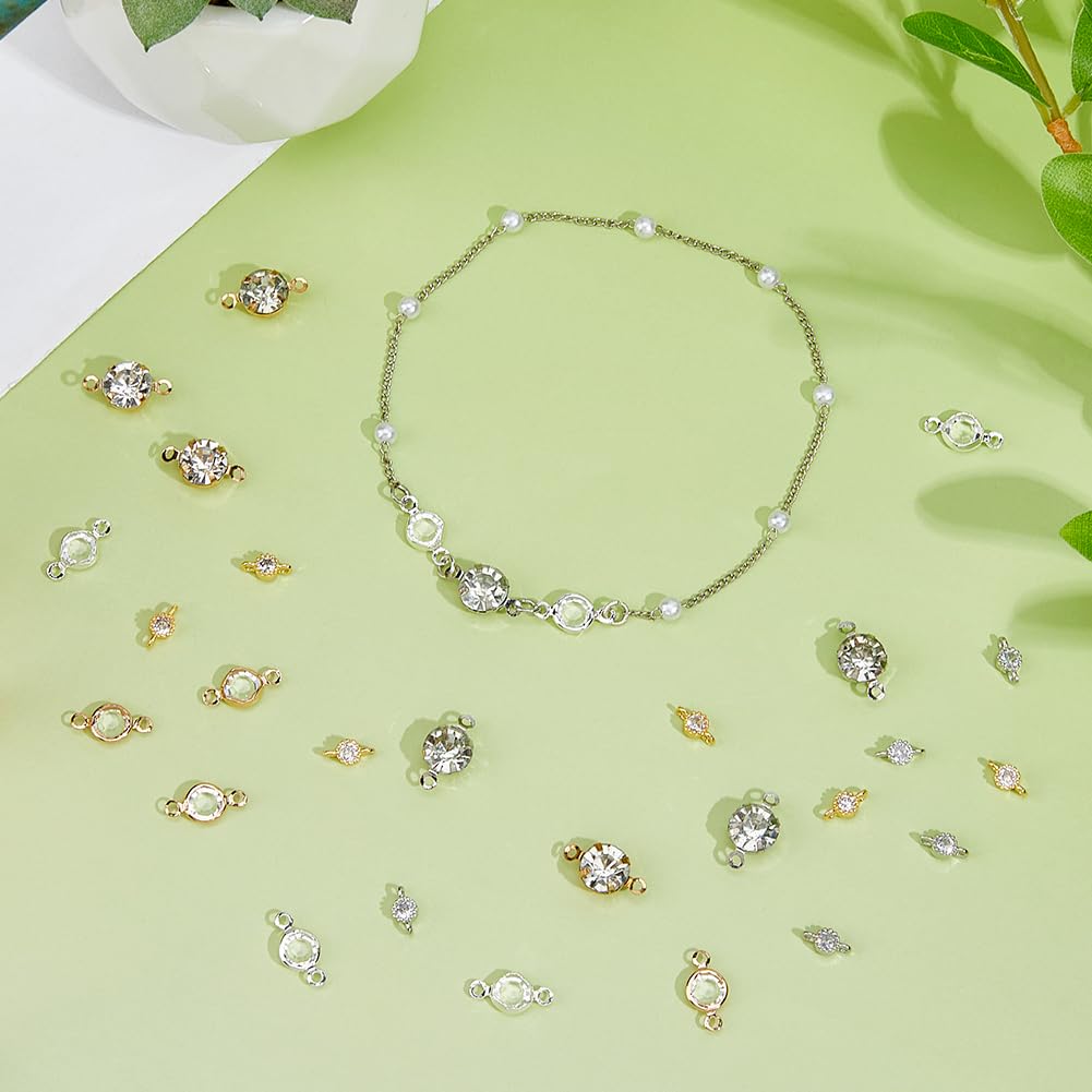 SUPERFINDINGS 32 PEZZI 4 Stili Strass Connettori Charms Zirconia Link Charm Cristallo Ciondolo Strass Connettore Per Collana Bracciale Orecchini