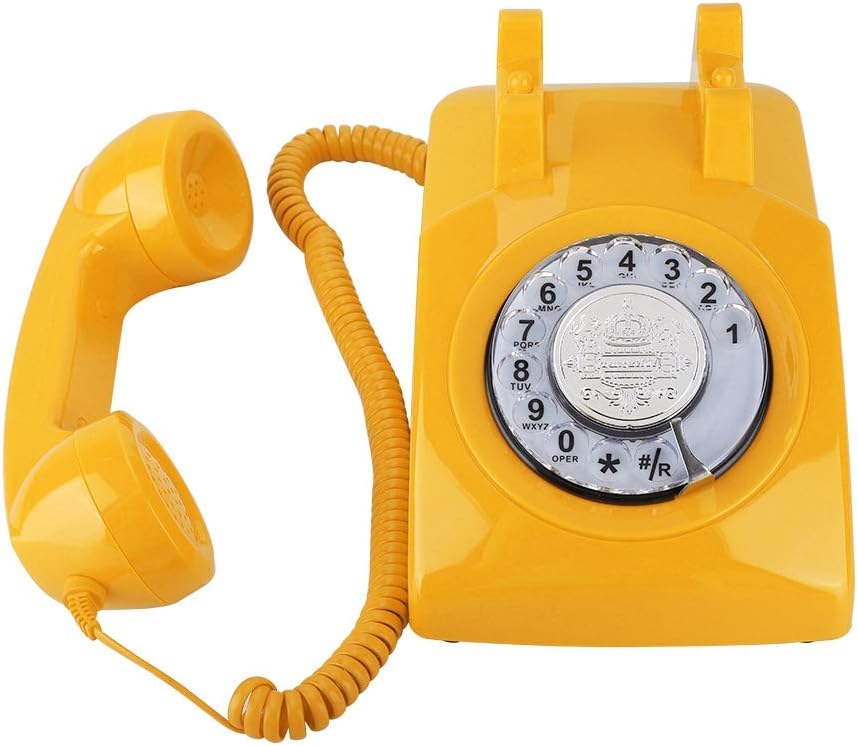 โ Rotary Dial Telephone, Retro Desktop Telephones Corded Phone for Home and Office Decoration,Telephone Line Powered, Classic Style Vintage Rotary Dial Phones, Friends Gift(Yellow)