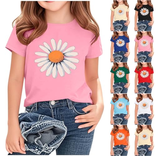 Girls Daisy Print Short Sleeve T-Shirts Cute Kids Summer Tops Loose Crewneck Casual Basic Tees for Boys 2-14 Years2