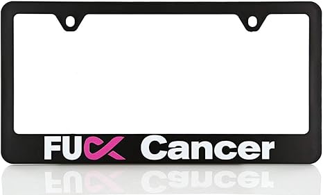 Baron-Jewelry Warrior Fuck Cancer Awareness License Plate Frame, Durable Black Powder Coated Plastic Frame. UV Printed with Pink Ribbon for Breast Cancer Awareness.