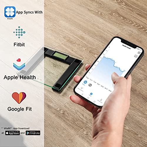 Miniatura 7 de Vitafit 250kg Bascula De Baño Digital, Balanza Bluetooth Inteligente Con App, Bascula Electrónica Monitores Con De Peso Y Imc, Vidrio Templado De 8 Mm Con Plataforma Extra Ancha, Negro