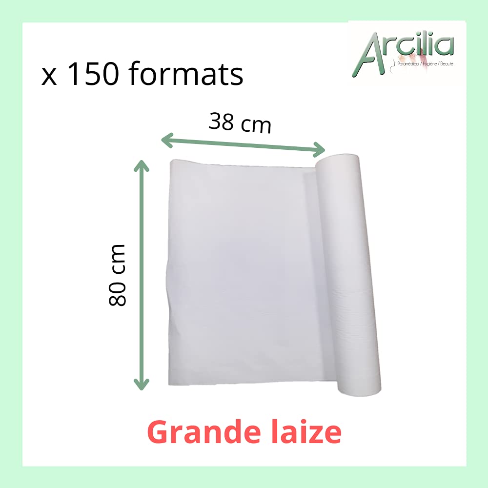 ARCILIA - 6 draps d’examen - 100% PURE OUATE LISSE GRANDE LAIZE : 80 x 38 cm- 150 formats. Qualité profesionnelle : découpe et déroulage facile, toucher doux - Fabriqué en France.