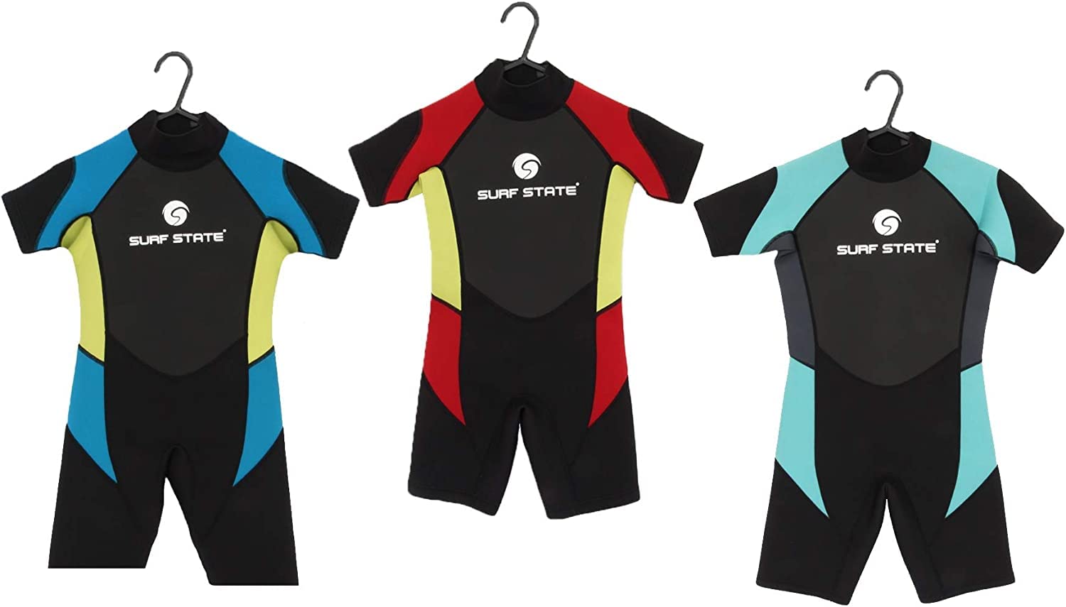 Surf State childs shorty wetsuits, infant childs kids girls boys wetsuit, choice of size and colour (blue/yellow, 20" 3-4 year)