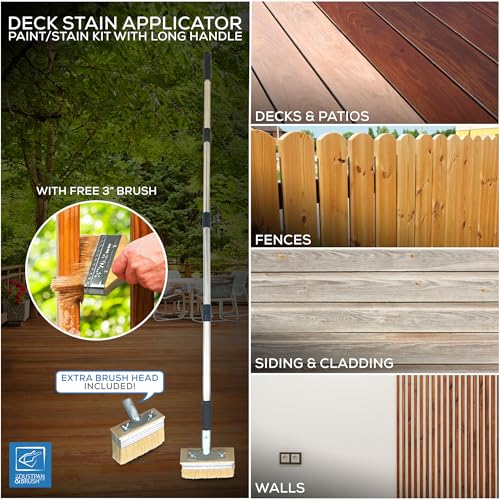 Decking Stain Brush Kit with Metal Handle for Decking Paint Stain Application with Extra Decking Brush Head and 3" Paint Brush 7 Decking Stain Brush Kit with Metal Handle for Decking Paint Stain Application with Extra Decking Brush Head and 3" Paint Brush - Image 7