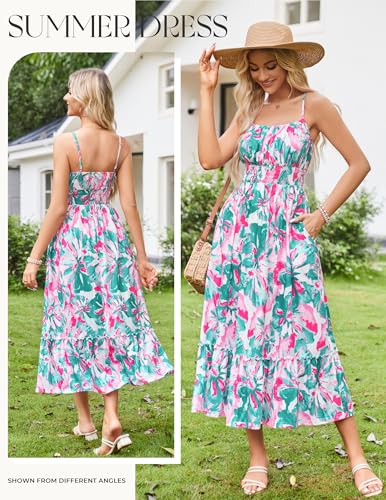 Image of GRACE KARIN Summer Dresses for Women 2026 Vacation,Smocked Floral Maxi Dress,Boho Beach Sundress with Pocket Fashion Clothing