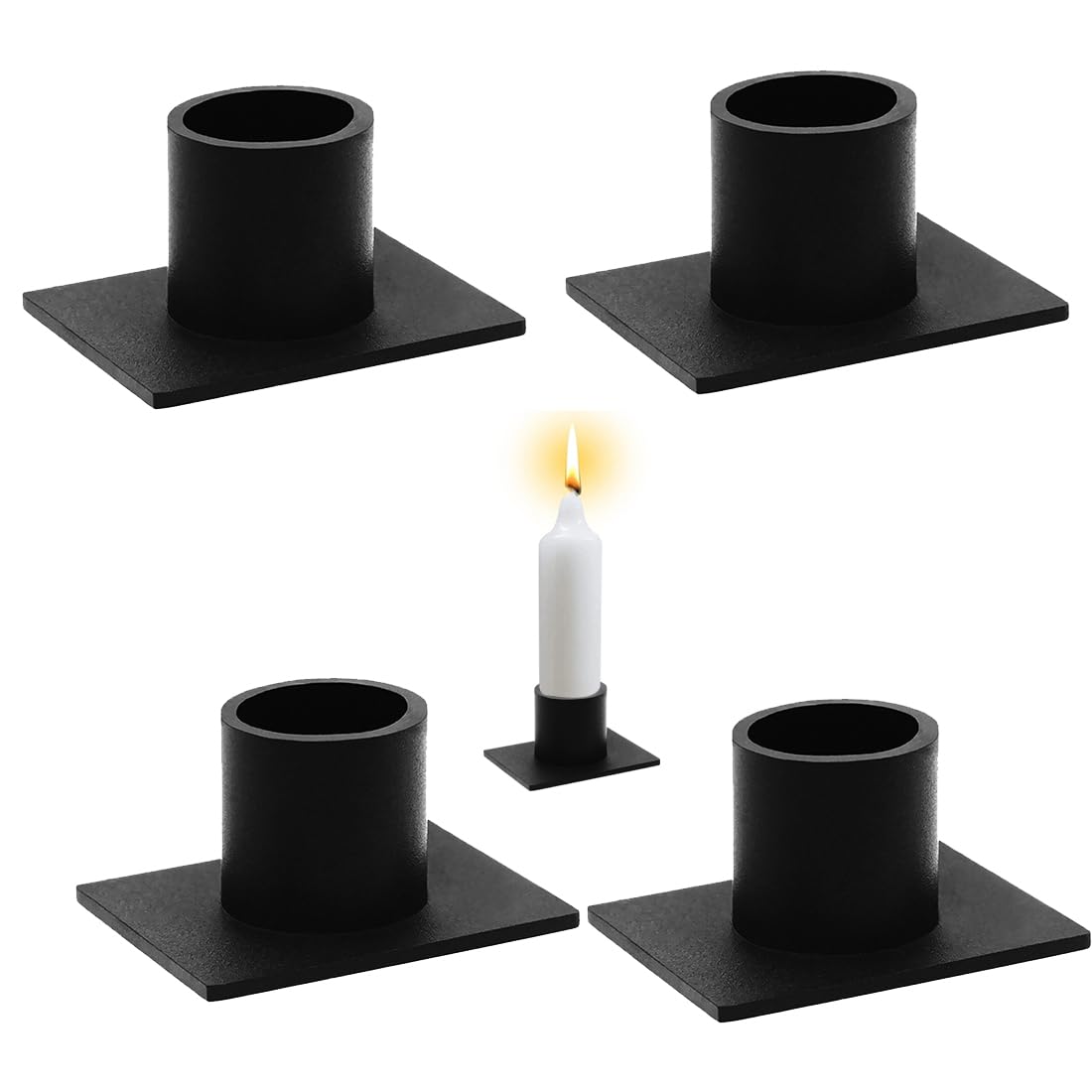 Kerzenständer Stabkerzen, YSYZM 4 stück Schwarze kerzenständer für stabkerzen,kerzenhalter stabkerze stabkerzenhalter schwarz Metal Candle Holder（Quadrat）