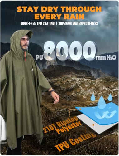 Image of ANYOO Hooded Rain Poncho for Adults Waterproof Lightweight Rain Coat for Men Women Reusable Rain Jacket for Emergency Outdoor