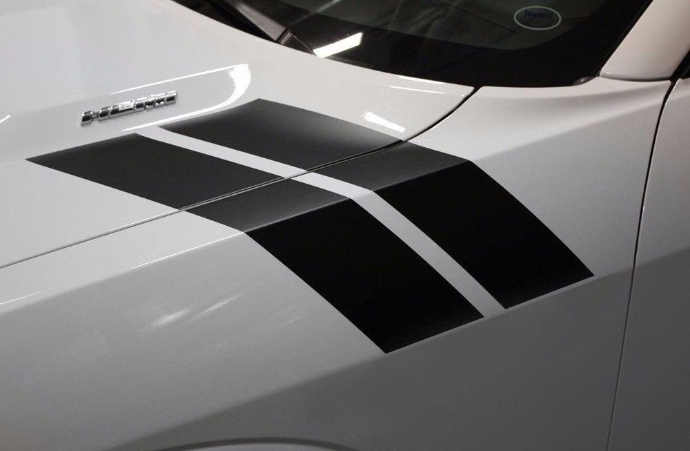 Factory Crafts Hood Hash Graphics Kit Vinyl Decal Wrap Compatible with Dodge Challenger 2008-2016 - Matte Black