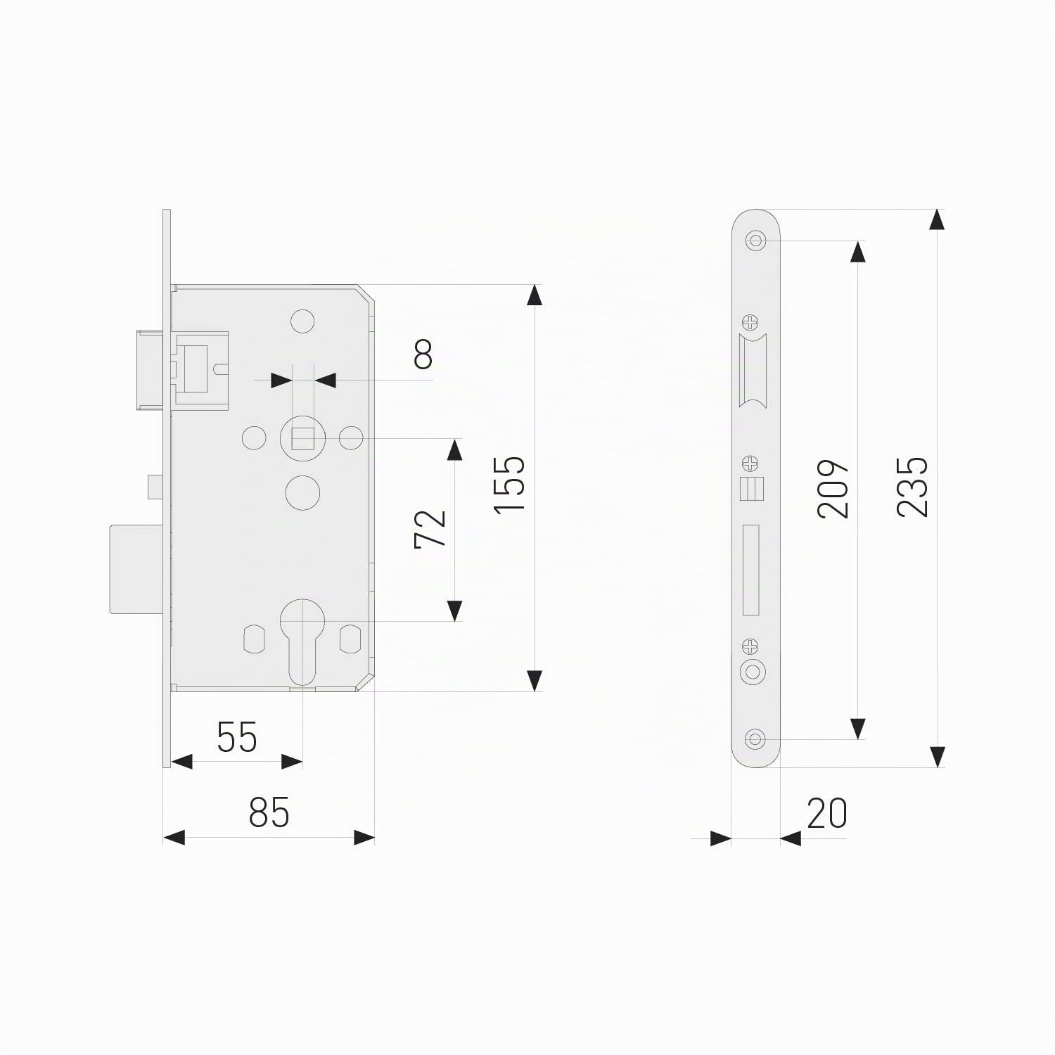 Abus Serrure à mortaiser TKZ40, acier inoxydable, 45551