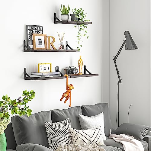 Image of YGEOMER Floating Shelves for Wall, Different Sizes Weathered Gray Wall Shelves for Living Room, Bathroom, Bedroom, Kitchen, Home Decor (Set of 4)