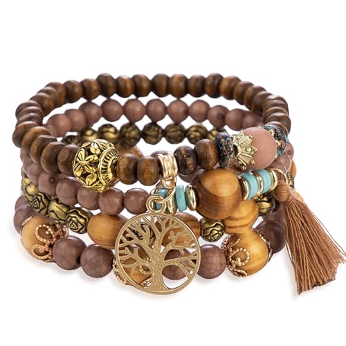Stackable Stretch Bracelets for Women Tree of Life Bead Bracelet Boho Jewelry