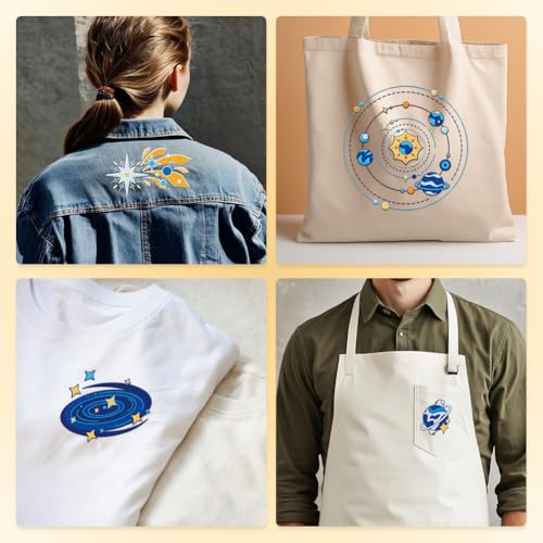 DOODLREAM 32 Stück Planeten Galaxie Motiv Stickvorlagen Wasserlöslich 21 x 29.7cm Wasserlösliche Stick Sticksticker mit Sonnensystem Astronauten Stickpapier Zum Handnähen Selbermachen
