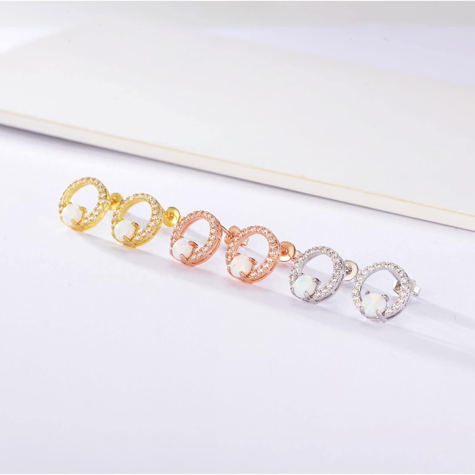 Pendientes de oro blanco de 9 K/14 K/18 K con ópalo multicolor, blanco hueco Au 375/585/750, pendientes de moissanite