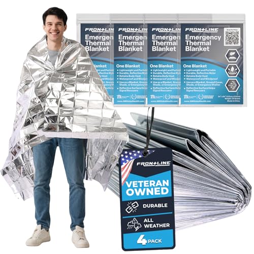 FRONTLINE Mylar Emergency Blankets 54″ x 84″ | Lightweight Thermal Survival Space Blanket, Waterproof & Windproof Foil Blanket for Camping, Hiking, First Aid & Disaster Preparedness (4)