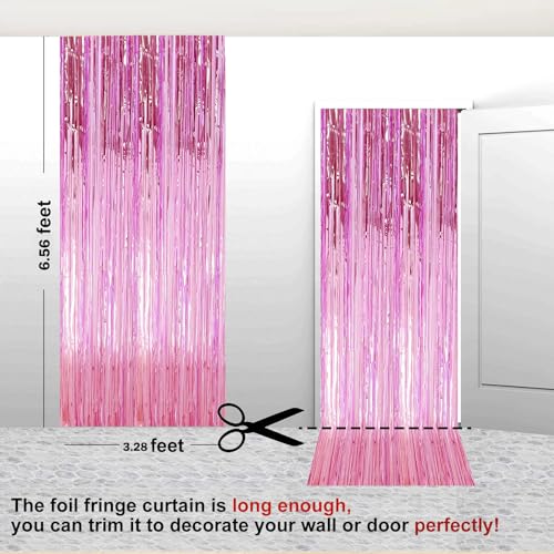 Image of 2 Pack 3.28 ft x 6.56 ft Pink Tinsel Curtain Party Backdrop Decorations, Metallic Foil Fringe Backdrop Door for Halloween, Christmas, Birthday Graduation Wedding Party Streamers Photo Backdrop.
