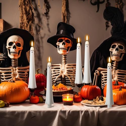 Image of Wondise Halloween Ghost Flameless Taper Candles with Remote & Timer