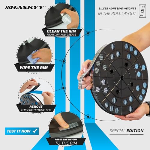 HASKYY 6kg Klebegewichte Wuchtgewichte Rolle 1200x5g Stahlgewichte Verzinkt Kleberiegel mit Abrisskante Auswuchtgewichte für Stahlfelgen & Alufelgen - Kunststoffbeschichtet FE-Klebegewichte