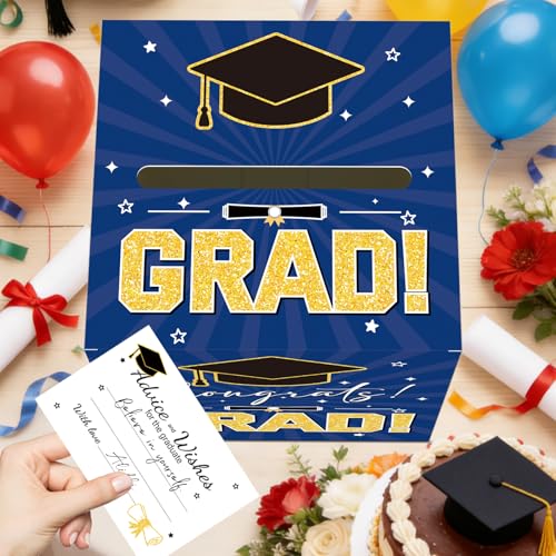 Image of Graduation Card Box Graduation Decorations 2026 Grad Card Box for Gift Graduation Party Favors Decor Party Supplies (Dark Blue, 50 Cards)