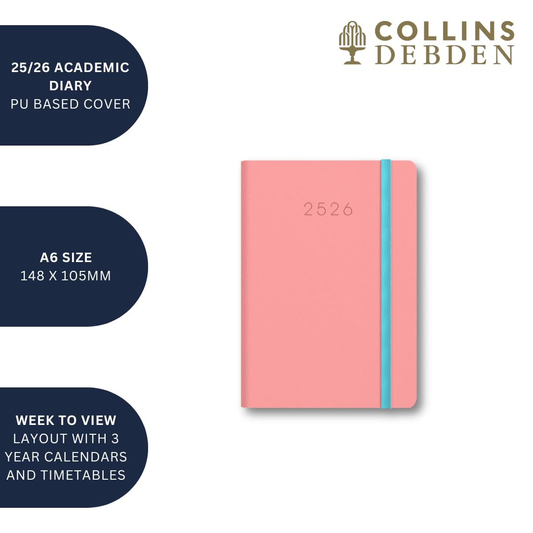 Collins 'Legacy' 14 Month Mid/Academic Year Planner, July 2025-August 2026 - CL63M.50-2526 - Week-to-View Diary, A6 Hard Cover, Pink - Image 3