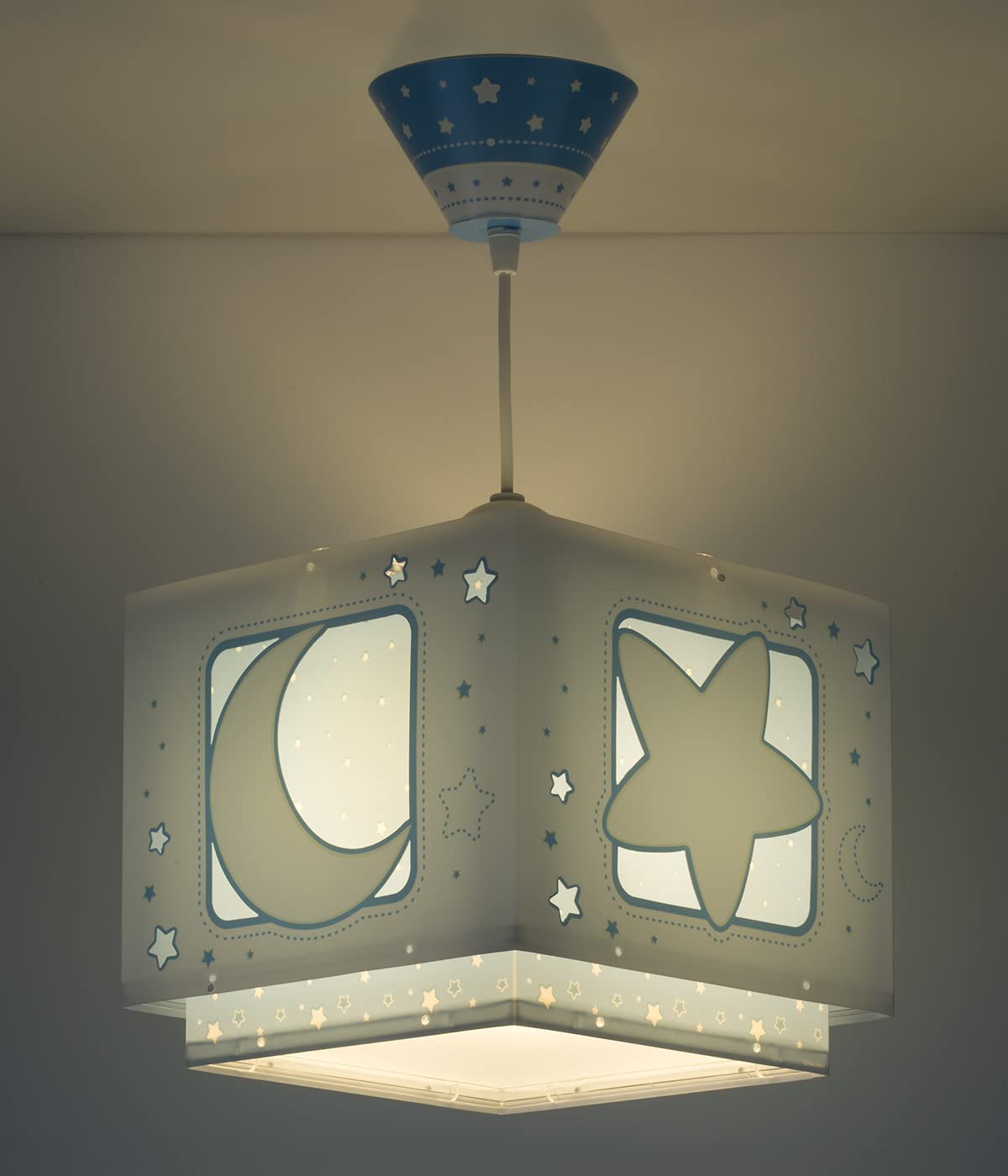Dalber 63232T Lampadario"Luna", per bambini, Colore Blu, lampadina a incandescenza, plastica