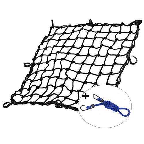 KOFULL 20 x 20 Cargo Net Bungee net with 8 Hooks Small Cargo net Stretches to 42 x 42 Cargo Netting with 2 x 2 Mesh for Motorcycle Bike ATV - Free 1 PC Luggage Fixed Strap Rope