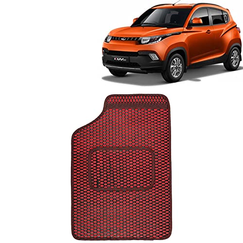 Image of Kingsway Dotted Design Car Floor Foot Mats Universal Fit for Mahindra KUV 100, Model Year : 2016 Onwards, Water and Dustproof, Color Red, Set of 5 Pieces