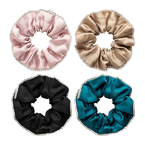 LilySilk 100% Mulberry Silk Scrunchies for Hair Vsco Girl, Elastic Hair Bobbles Ponytail Holder Hair Scrunchy Vintage Hair Ties Accessories for Women Girls, 4 Pack