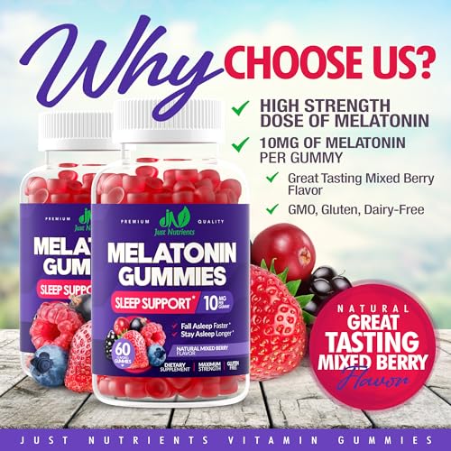 Melatonin-10mg-Gummies-with-10mg-of-Melatonin-Per-Gummy-60-Servings-Maximum-Strength-Sleep-Aid-for-Adults-Gluten-Free-Non-GMO-Vegetarian-Great-Tasting-Mixed-Berry-Flavor-60-Gummies