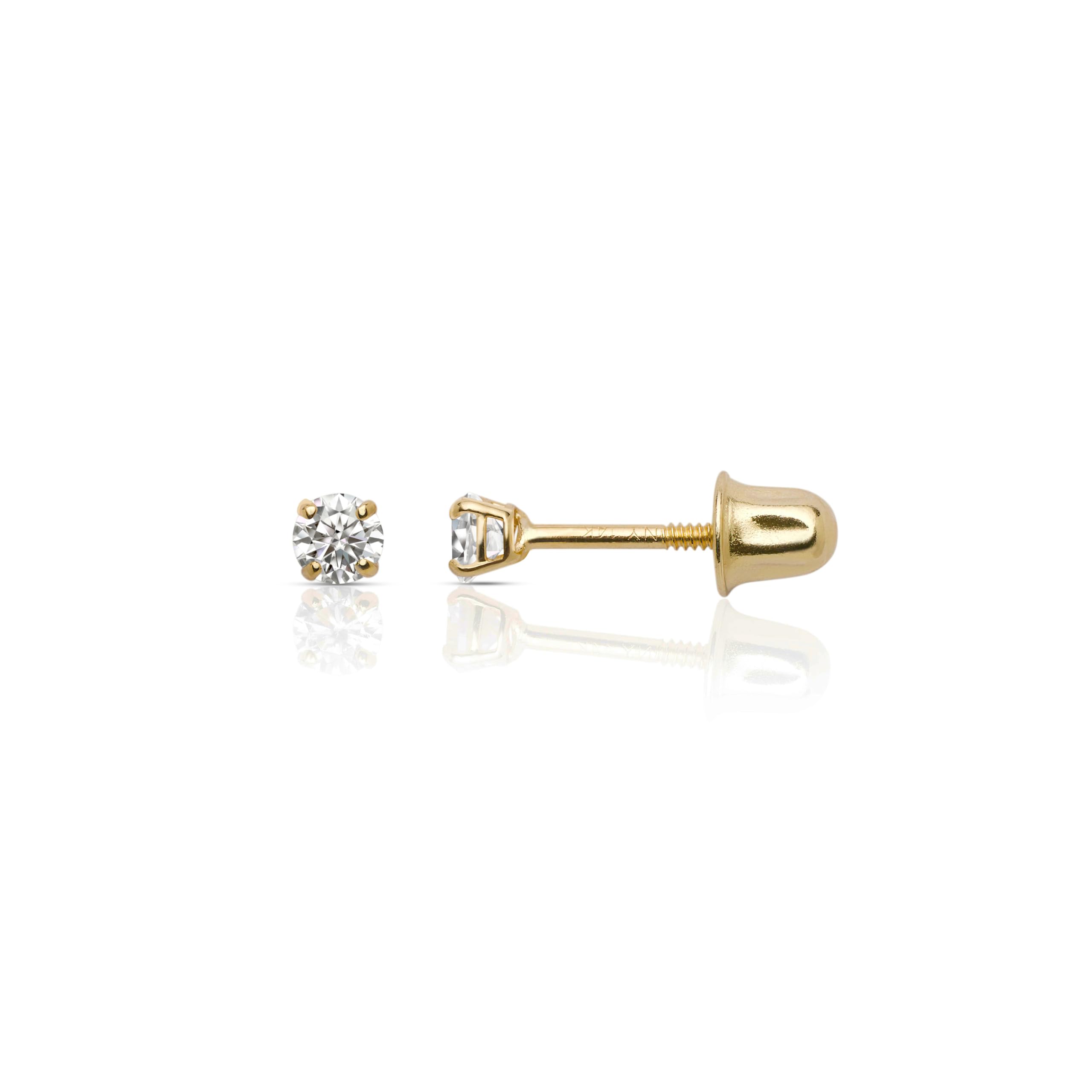Olivia's Collection 14k White or Yellow Gold 14k White Gold Solitaire Round Cubic Zirconia Stud Earrings with Secure Screw-Backs. Piercing to the Lobe