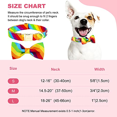 Image of Tunkoo Rainbow Dog Collar with Very Pretty Bow Tie for LGBT Pride Month - Adjustable and Comfortable Collar for Large Medium Small Pet M