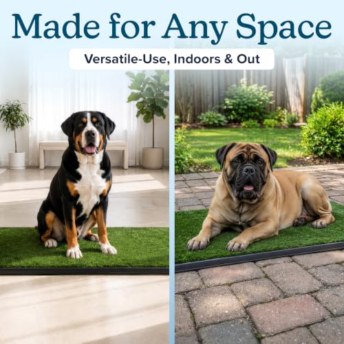 Image of PETMAKER Reusable 3-Layer Large Dog Grass Pad with Tray, 46.75 inch x 28.25 inch | Dog Litter Box for Indoor and Outdoor Use, Easy to Clean Washable Pet Turf Artificial Grass Pad for Puppy Potty Training