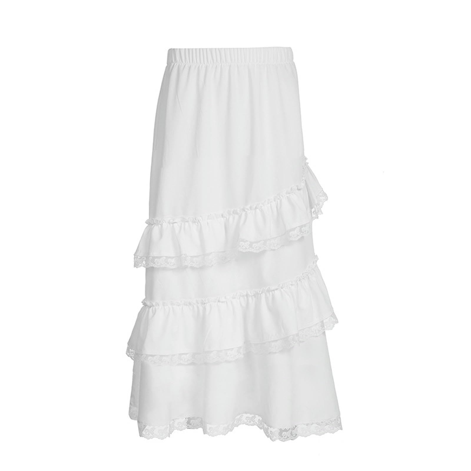 Falda de Encaje con Retazos de Encaje para niñas, Elegante, de Moda, Larga, de Princesa, Color Blanco, Talla S