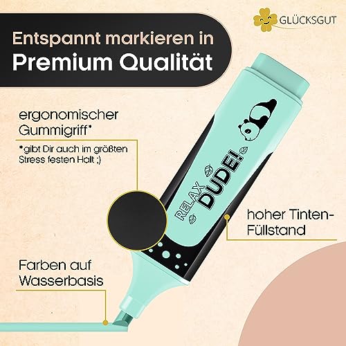 GLÜCKSGUT® 6x Textmarker Pastell | Geschenkbox & Anleitung | Scherz-Medikament | Anti Stress | Büro Schule Studium Uni | Abschiedsgeschenk für Kollegen Chef Lehrer