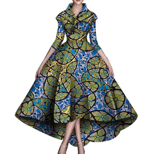 Image of African Dresses for Women A-line Floor-Length Dress Traditional Ankara Kente Print Evening Dress
