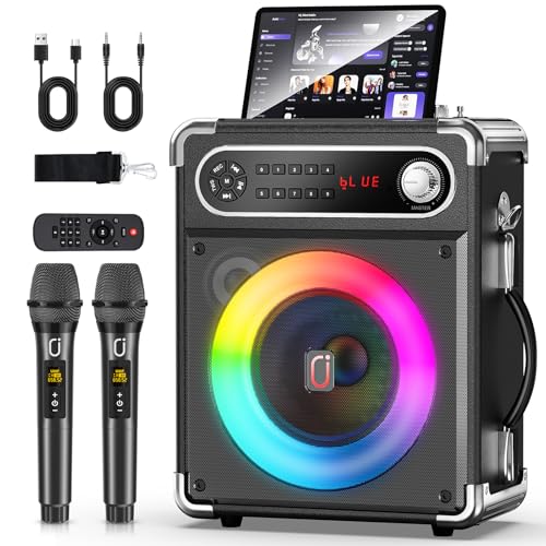 Karaoke Machine with 2 Wireless Microphones,【Upgraded 6.5'Woofer & 2'Tweeter】Portable Bluetooth...