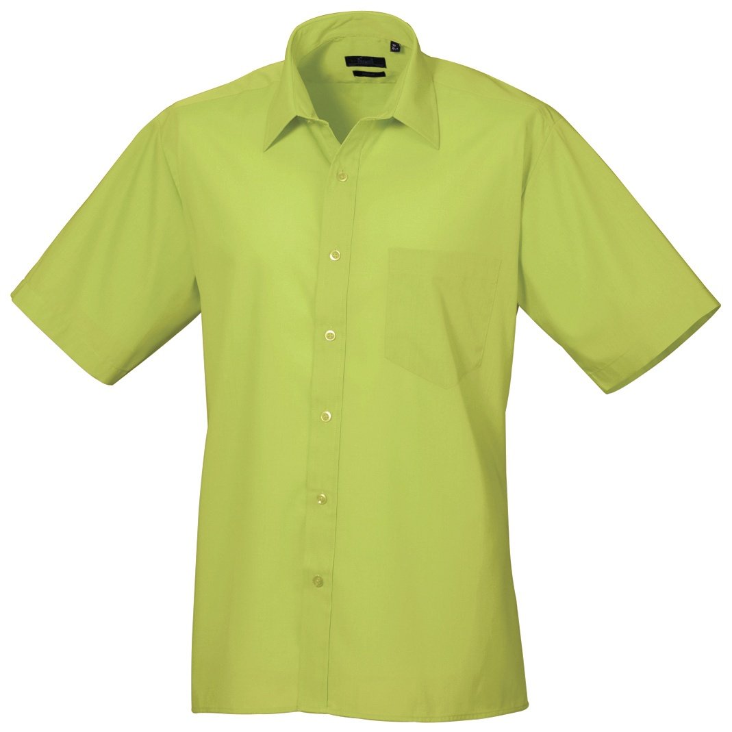 Premier Mens Short Sleeve Formal Poplin Plain Work Shirt (17.5) (Lime)