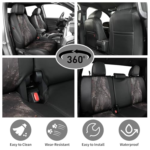 Image of EKR Tacoma Seat Covers Custom Fit for Toyota Tacoma 2016 2017 2018 2019 2020 2021 2022 2023 Double Cab /Crew Cab -Truck Seat Covers for Car Full Set,Faux Leather(Black /Woodland Camo)