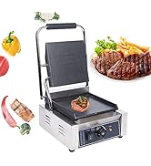 Commercial Sandwich Press Grill Griddle Panini Maker Smooth Flat Surface Steak Perfect for Hambur...
