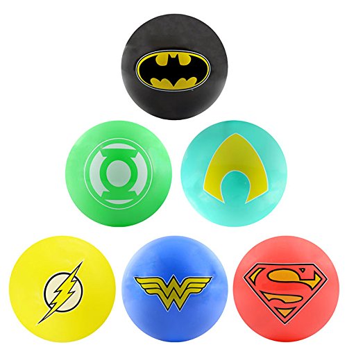 AAG DC Comic Justice League Logo Balls - 6pc Set of Bright 5 inch Vinyl Balls - Inculdes Logos for Superman, Batman, Wonder Woman, The Flash, Green Lantern and Aquaman