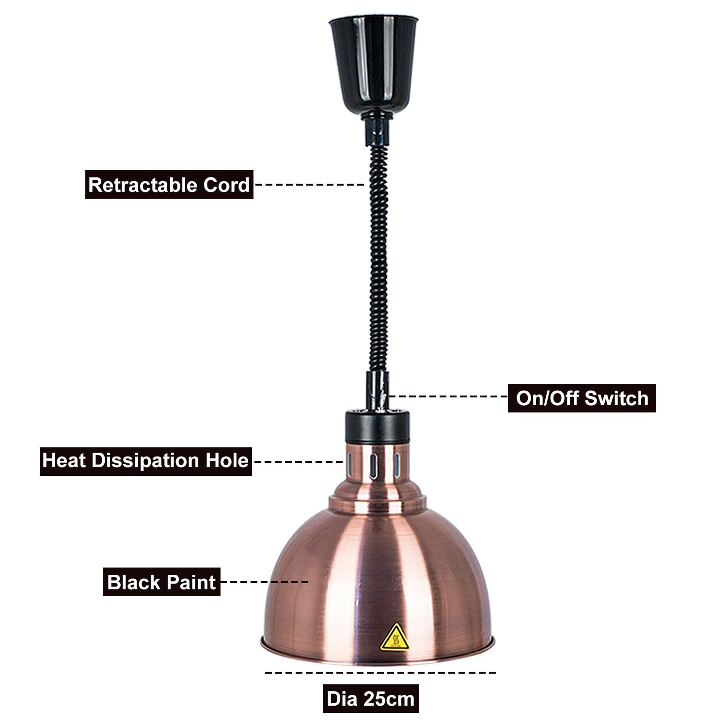 Lampada Riscaldante per Alimenti, Lampade Scaldavivande Regolabile, Lampade per Calore per Cucina Ristorante, Altezza Regolabile 60-180cm, Bronzo Rosso(Color:25cm)
