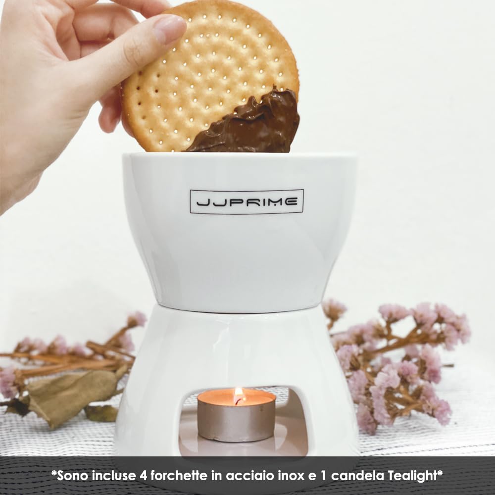 Set fonduta di Formaggio al Cioccolato con Pentola In Ceramica e Forchette In Acciaio Inox | Set Regalo per Set Fonduta Cioccolato | Set Fonduta Formaggio Adatto a Casa, Ristoranti E Caffè