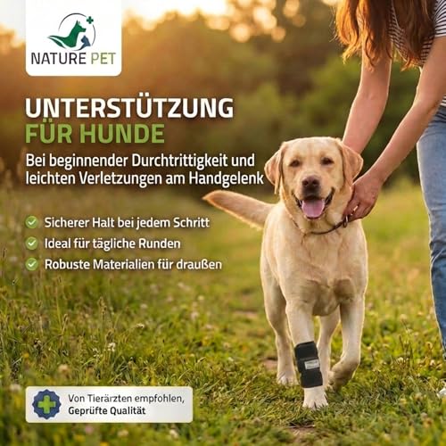Nature Pet Medium Vorderlauf Bandage für Hunde, Karpal Gelenk- & Knochenschutz für Hunde - geeignet für leichte Gelenkinstabilitaeten - leichte Bänderdehnungen - Leckschutz und Verbandschutz OP (XL)