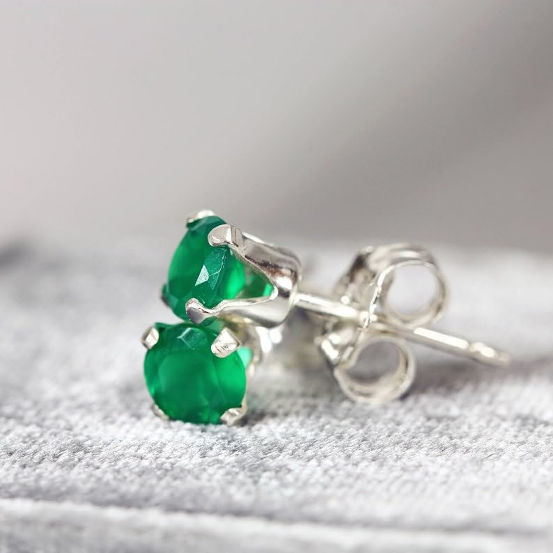 Puces d'oreilles onyx vert anti-irritation argent 925 brillant - 4