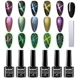 MIZHSE Glow in The Dark Cat Eye Gel Nail Polish Set, Nightlight Cat Eye Gel Nail Polish, 6PCS Magnet