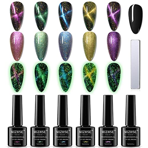 Mizhse Glow In The Dark Cat Eye Gel Nail Polish Set, Nightlight Cat Eye Gel Nail Polish, 6Pcs Magnetic Gel Nail Polish Set With Magnet #TOP16