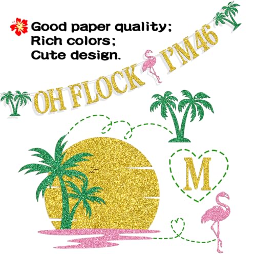 Image of Oh Flock I'm 46 Banner, Glitter Happy 46th Birthday Anniversary Party Decorations, Pineapple Party Decor, Hawaiian Luau Tropical Aloha 46 Theme Party Photo Props