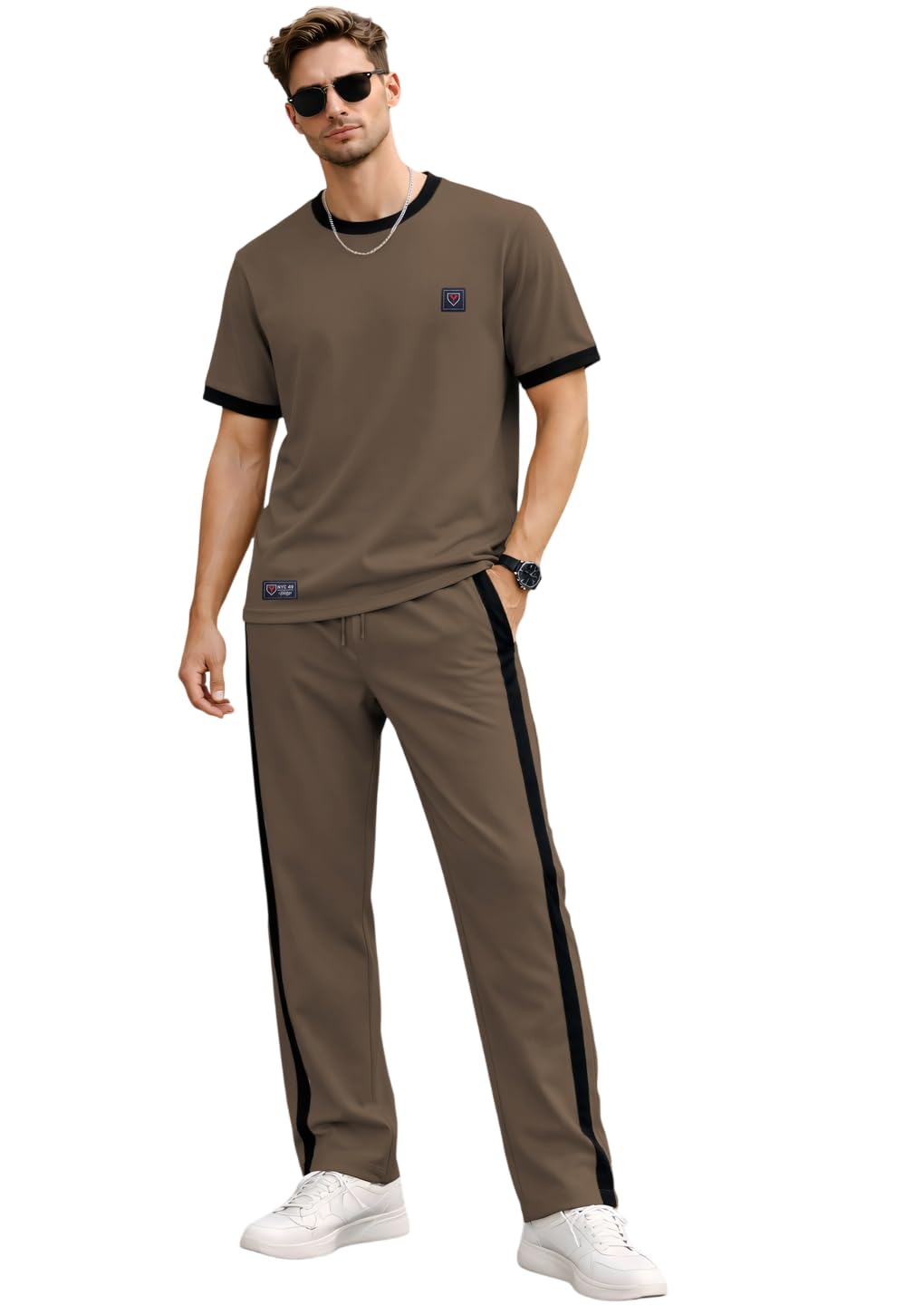 Men's Tracksuit | Lycra Blend Regular Fit Sports Running Set | Quick Dry Gym Yoga Training Tracksuit | Breathable Jacket & Track Pant Set for Travel Casual Sports Wear - Coffee(XL)-image-19