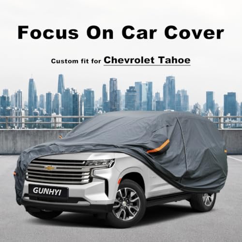 Image of GUNHYI Premium Car Cover Custom Fit Chevrolet Tahoe (2007-2026), 16 Layers Heavy Duty Car Cover Waterproof All Weather with Zipper Door for Sun Rain Snow Dust Uv Protection